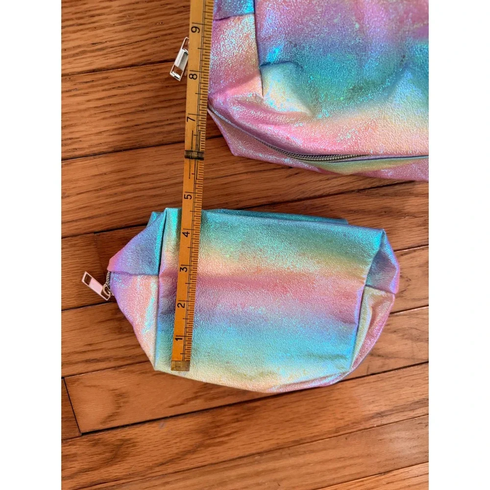 Set of 2 Iridescent Rainbow Makeup Bags Shimmer‎ Cosmetic Pouches